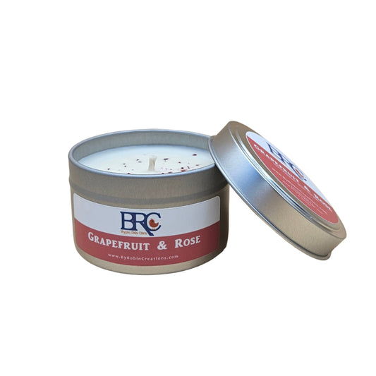 Grapefruit & Rose Hand-Poured Natural Soy Candle Tin | By Robin Creations | By Robin Creations