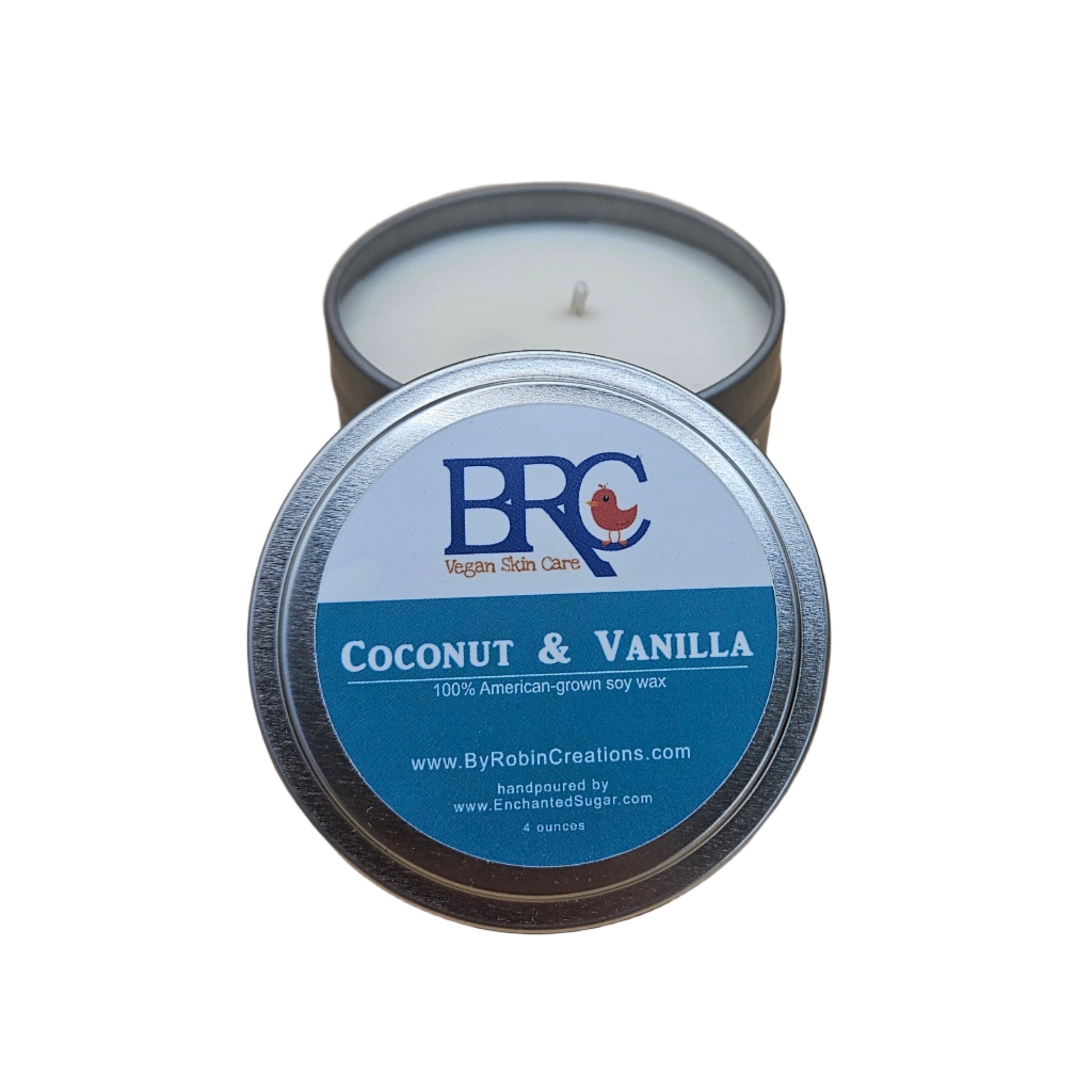 Coconut Vanilla Hand-Poured Natural Soy Candle Tin | By Robin Creations 