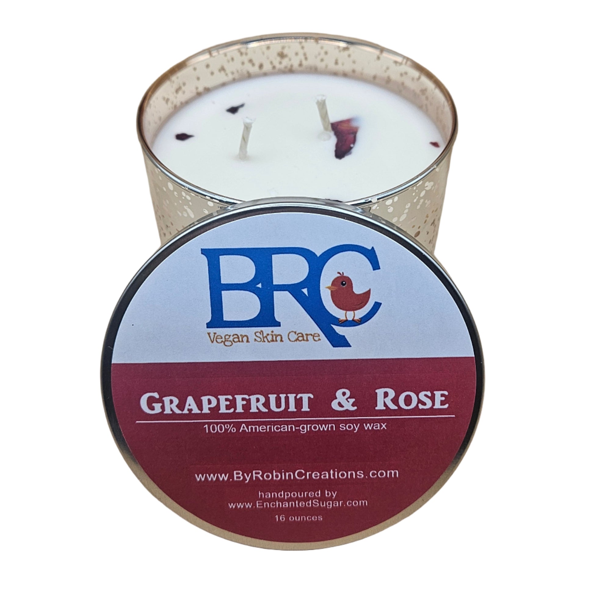 Pink Grapefruit & Damask Rose Luminaria Hand-Poured Natural Soy Candle | By Robin Creations 