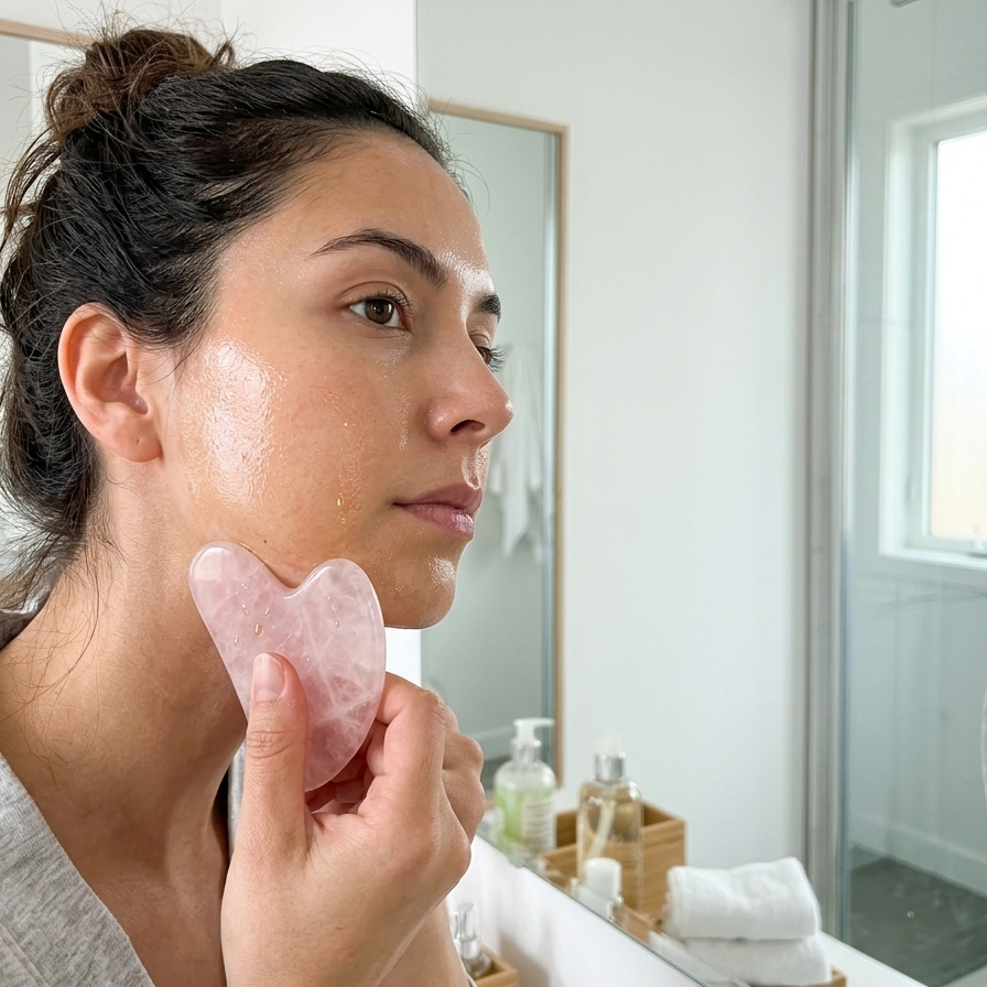 New! Rose Quartz Gua Sha Facial Massaging Stone - 1 Stone | By Robin Creations 