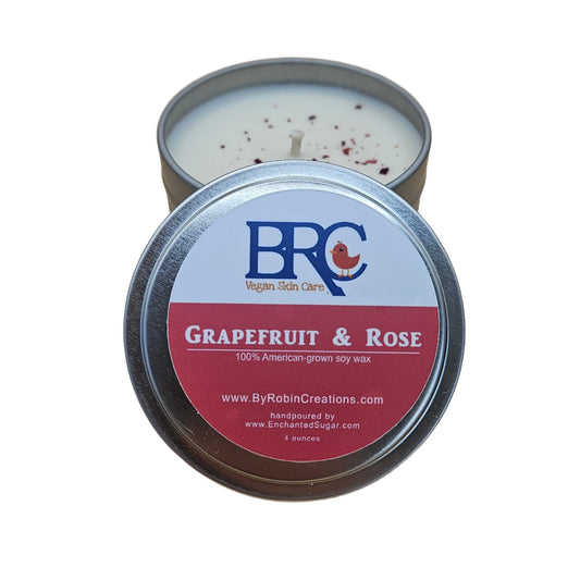 Grapefruit & Rose Hand-Poured Natural Soy Candle Tin | By Robin Creations