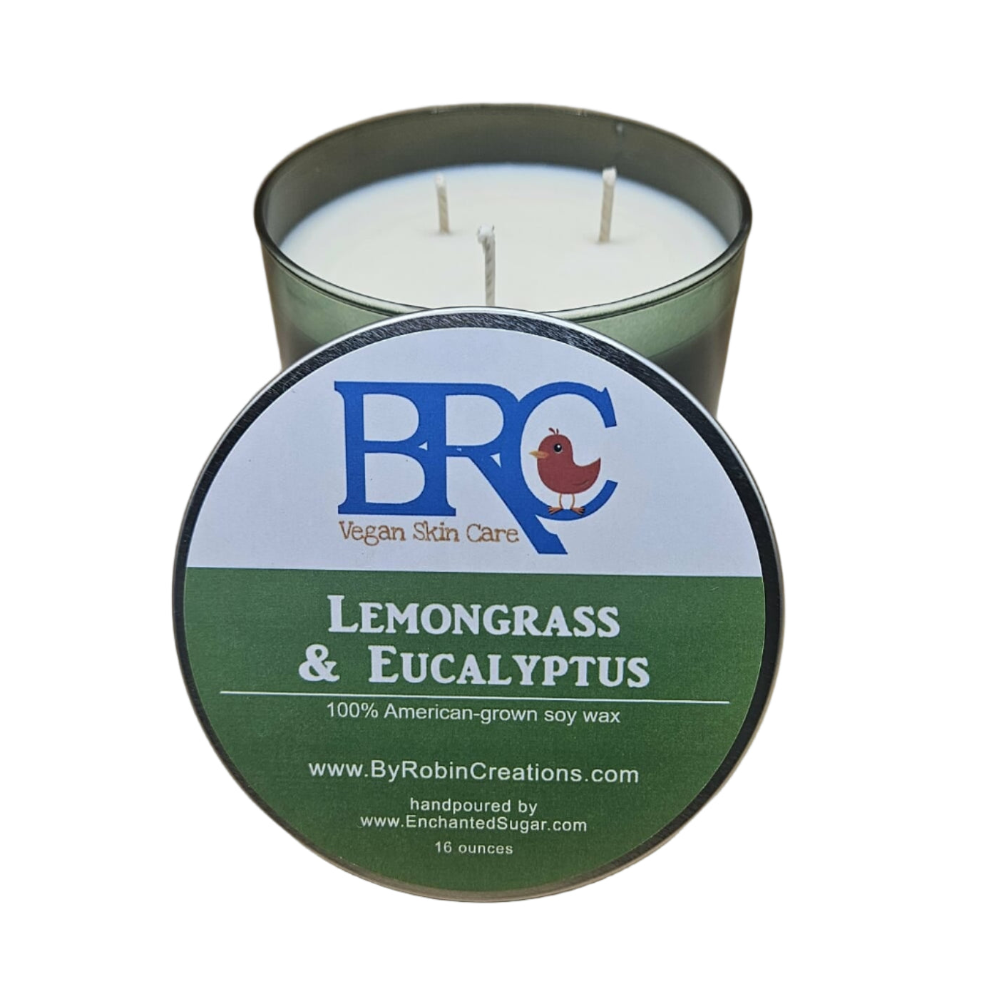 Lemongrass Eucalyptus Hand-Poured Natural Soy Candle in a Glass Vessel