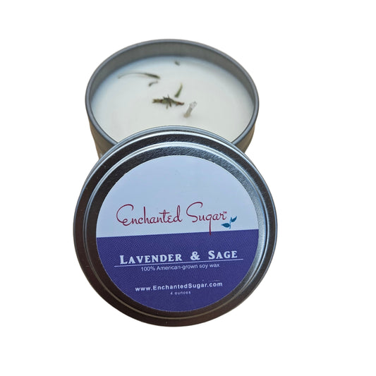  Lavender & Sage Hand-Poured Natural Soy Candle Tin | By Robin Creations