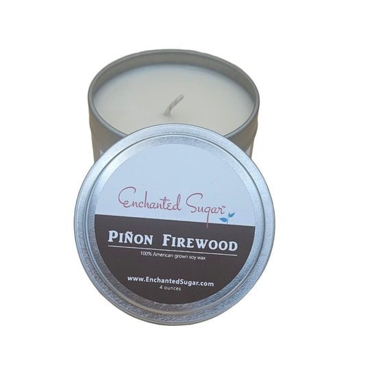  Pinon Firewood Hand-Poured Natural Soy Candle Tin | By Robin Creations
