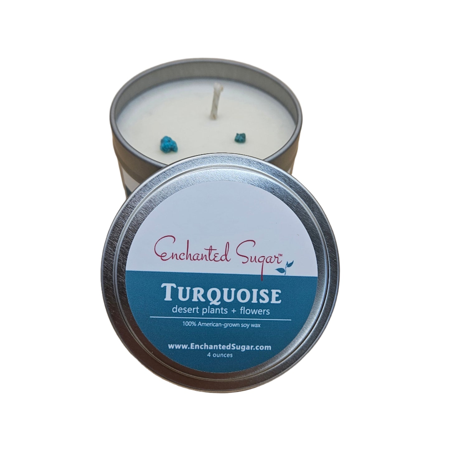 Turquoise Hand-Poured Natural Soy Candle Tin