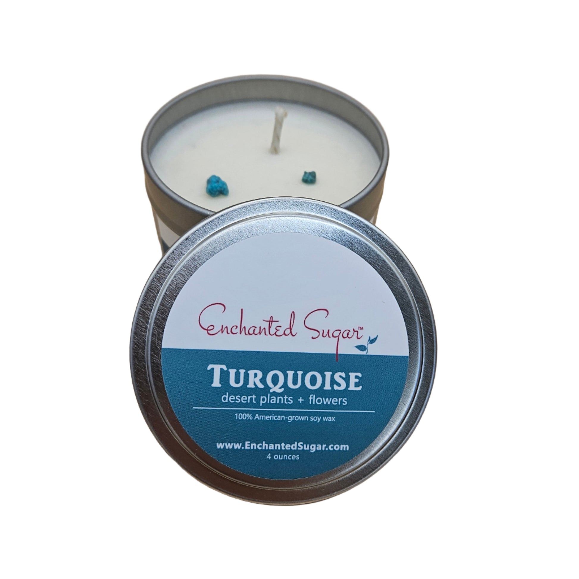 Turquoise Hand-Poured Natural Soy Candle Tin | By Robin Creations 