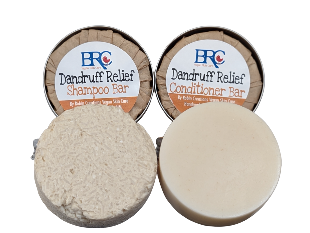 New Formula! Vegan Handcrafted Natural Sulfate-Free Dandruff Shampoo & Conditioner Bar Set | By Robin Creations 