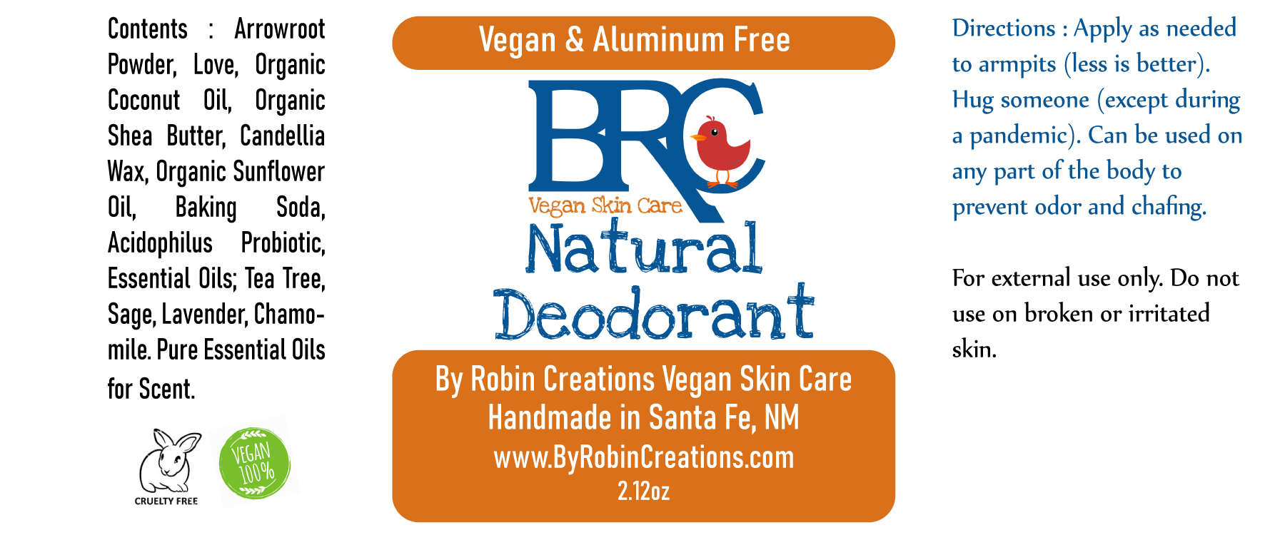 Natural Deodorant (Paperboard Tube) | By Robin Creations 