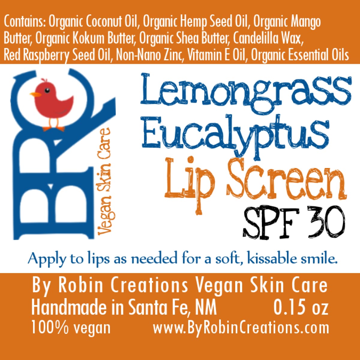 Natural SPF 30 Lip Screen Tubes | By Robin Creations 